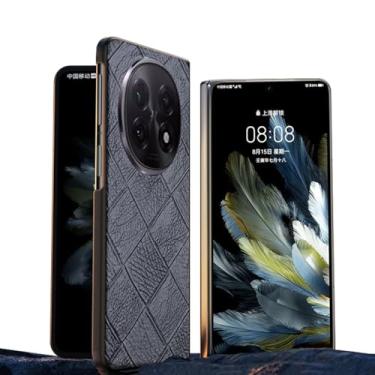 Imagem de HAO RIYLN Capa de couro bovino para Oppo Find N5, capa traseira de telefone fina leve e luxuosa padrão xadrez anti-impressão digital capa de proteção de lente completa, preta, Find N5