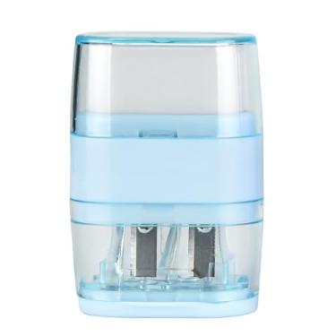 Imagem de Waremew 1 apontador manual com borracha, 2 furos de afiação com borracha para escola, escritório e material doméstico (azul)