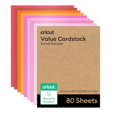 Imagem de Cricut Papel cartolina Value, Sunset Sampler - 80 folhas (21,6 cm x 28 cm) - compatível com máquinas Joy Xtra, Explore, & Maker - Tamanho carta
