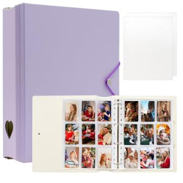 Imagem de Fichário A4 Kpop Photocard, álbum de fotos com 4 argolas para mini câmera Fujifilm Instax Polaroid, suporte para cartão fotográfico Kpop de 5 x 7,6 cm, livro com 25 páginas e 9 bolsos (roxo)