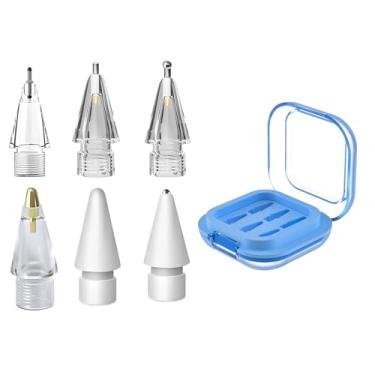 Imagem de Pacote com 6 pontas de substituição para Apple Pencil, ponta fina sem desgaste para Apple Pencil 2ª geração/1ª geração/USB C/Pencil Pro, pontas de lápis de metal com controle preciso com capa, para