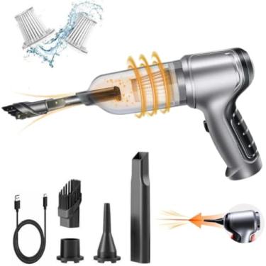 Imagem de Aspirador de Pó Portátil Soprador 2 em 1 Multifuncional Sem Fio Recarregável USB Ideal Para Limpeza de Carro, Sala, Cozinha, Quarto, Banheiro, Escritório Cinza ou Verde