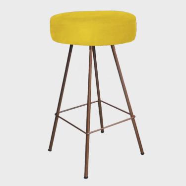 Imagem de Banqueta Alta Laisa Industrial Redonda Cozinha Bar Balcão Bistrô Ferro Bronze Suede Amarelo - Ahz Móveis