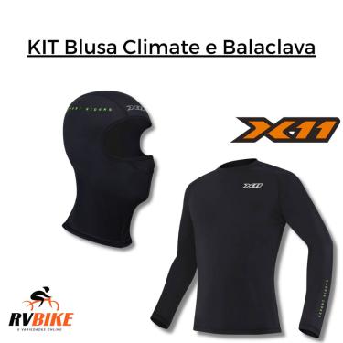Imagem de Kit Blusa climate M + Balaclava preto X11 Unissex blusa segunda pele e mascara de motoqueiro com proteção térmica