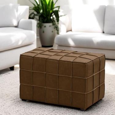 Imagem de Puff Decorativo Augusto 70cm Sala De Estar Couro Marrom Claro Manchado G88 - Gran Belo