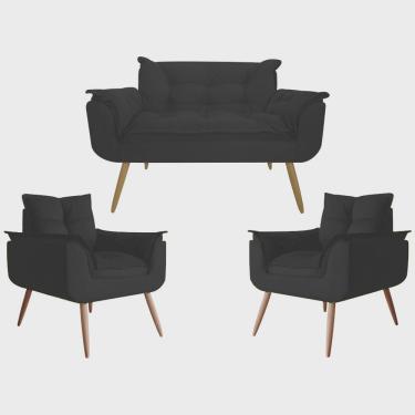 Imagem de Kit 02 Poltrona + Namoradeira Suede Preto - Casa da Poltrona