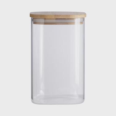 Imagem de Pote de Vidro com Tampa de Bambu Oikos 1,1L Hermético Quadrado