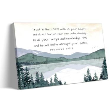 Imagem de Lnzinro Proverbs 3 5-6 arte de parede versículo bíblico decoração de parede impressões Trust in the Lord with All Your Heart Bíblia citação pôster tela religiosa emoldurada decorações de parede 30,5 x