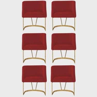 Imagem de Kit 06 Poltrona Cadeira Aurora Luxo Confort Industrial Ferro Dourado Suede Vermelho - Ahz Móveis