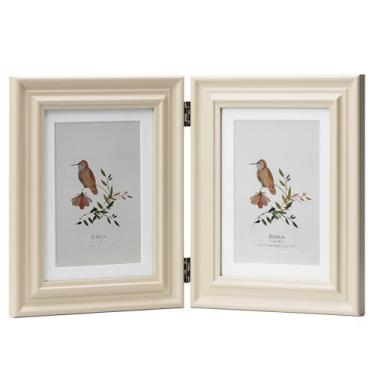 Imagem de ibalux Porta-retrato com dobradiça dupla, 12 x 18 cm, 2 molduras dobráveis, madeira projetada com vidro verdadeiro, exiba imagens 10 x 15 com tapete ou 12 x 17 sem tapete, suporte vertical na mesa ou