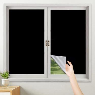 Imagem de FengFae Cortinas blackout para quarto, persianas pretas portáteis com 32 adesivos, película blackout para janela, isolamento térmico, cobertura para janelas, berçário, viagem, trailer, preto (147 cm L