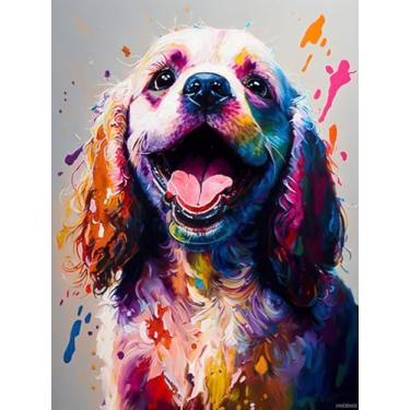 Imagem de Kits de pintura de diamante American Cocker Spaniel para adultos, kits de arte de diamante 5D de animais para iniciantes, pintura com diamantes imagens de cachorro feliz DIY pintura de pedras para