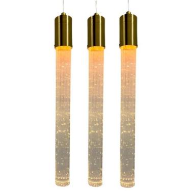 Imagem de Kit 3 Pendentes Empire Dourado Redondo 3000k Vidro Mesa Lavabo - NOBRE