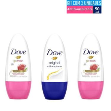 Imagem de Kit com 3 Desodorante Roll On Dove Feminino Variados 72h Compacto 50ml