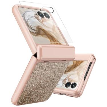 Imagem de NINKI Capa para Motorola Moto Razr 2024 com capa de dobradiça e protetor de tela, [Não serve para Plus 2024] Capa protetora fina com glitter brilhante e articulada para celular Motorola Razr 50 para