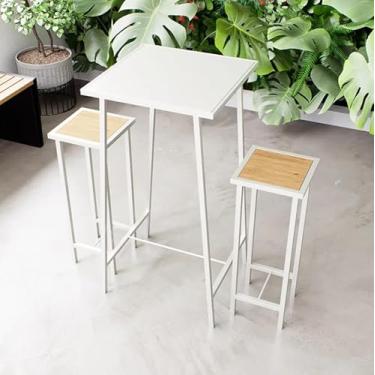 Imagem de Conjunto Mesa Alta Bar Bistrô Branca 2 Bancos Pinus Botequim Industrial White