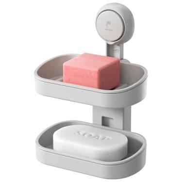 Imagem de TAILI Ventosa de suporte de saboneteira de camada dupla, suporte de esponja forte para chuveiro, sem ferramentas, economia de sabão para banheiro, banheira e pia de cozinha, acessórios de chuveiro
