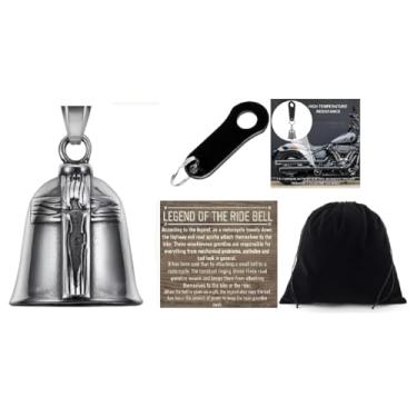 Imagem de KMA Est. 2005 THE RIDE BELL Jesus Cruz com gancho preto motocicleta Lucky Charm Biker Luck Gift