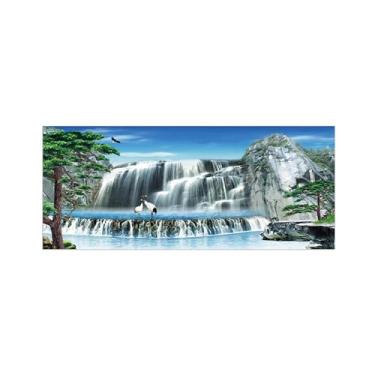 Imagem de BMZFYBS Imagem de arte de parede chinoiserie - pintura de paisagem chinesa em tela - árvore de cachoeira - pôster moderno e impressões para decoração de sala de estar 60 x 150 cm 24 x 59 pol sem