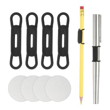 Imagem de PATIKIL 4 porta-lápis magnético para caneta, suporte de lápis flexível de silicone, clipe organizador ajustável com 4 folhas de metal para quadros brancos de geladeira, prancheta de mesa, preto