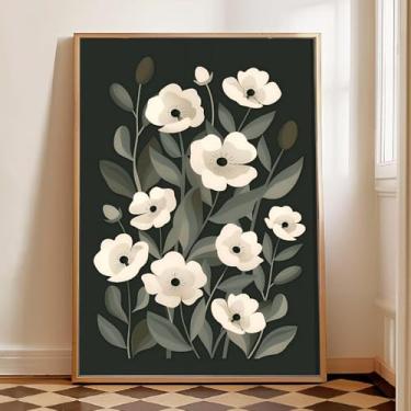 Imagem de Arte de parede de flores silvestres verde sálvia impressão de flores silvestres boho imagem floral branca e verde pôsteres de flores estéticas abstratas impressões botânicas boho planta arte