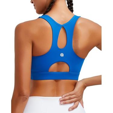 Imagem de RUNNING GIRL Sutiã esportivo feminino de alto suporte, bojo moldado com costas nadadoras, sutiã esportivo para ioga, bojo B-D, Azul, G