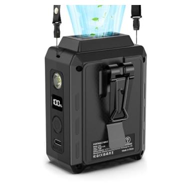 Imagem de CAZOKASI Ventilador de clipe de cintura vestível com suporte de mesa de iluminação 16.000 rpm, tempo de funcionamento de até 20 horas (5000 mAh/preto)