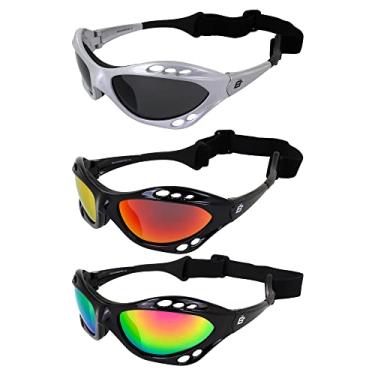 Imagem de Birdz Óculos de sol Seahawk acolchoados polarizados, 3 pares com alça para esportes aquáticos, surfe, caiaque, Jetski, armação prateada com lentes fumê e armação preta com lentes espelhadas vermelhas