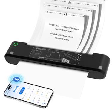Imagem de YOULABLE Impressoras portáteis sem fio para viagens – Impressora térmica Bluetooth 320 DPI suporta carta dos EUA 8,5 x 11 e papel de cópia regular A4, impressora sem tinta compatível com celular e