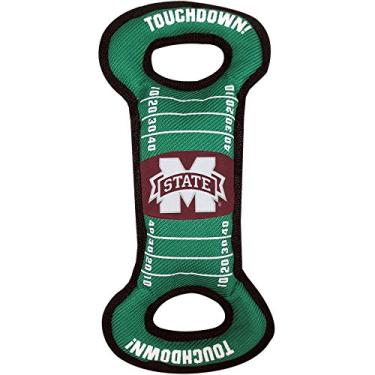 Imagem de Pets First NCAA Football Field Dog Toy com Squeaker. - Mississippi State Bulldogs - para rebocar, jogar e buscar. - Brinquedo de PET resistente e durável