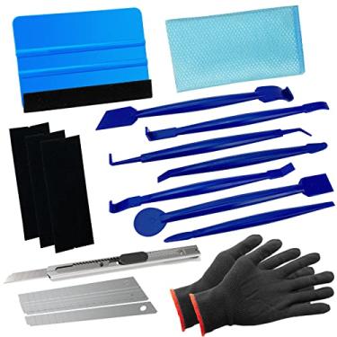 Imagem de Spanno Kit de ferramentas para embrulho de vinil, kits de película de janela para instalação de películas de janela, inclui 7 peças de bastão de coloração profissional, rodo de feltro, luvas de vinil, pano de limpeza French Terry e faca utilitária