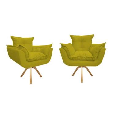 Imagem de Kit 2 Poltronas Decorativa Opala Base Giratória Suede Amarelo Ms Decor