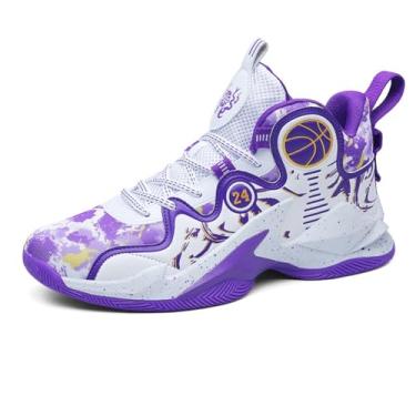 Imagem de Bolognifi Tênis de basquete masculino de cano alto com design de padrão exclusivo, leve e durável para esportes Equipamento de basquetebol(Purple,45 BR)
