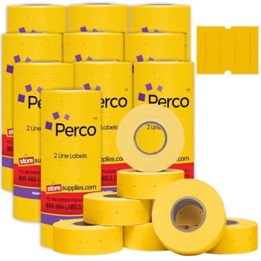 Imagem de Perco Etiquetas amarelas de 2 linhas – 10 mangas, 60.000 etiquetas de preço em branco para Perco 2 linhas de preço e armas de data