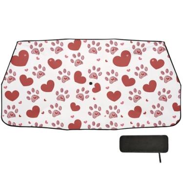Imagem de Estampa de pata de cachorro corações dia dos namorados viseira de para-brisa proteção de isolamento térmico guarda-chuva de carro sombra de sol 147 x 75 cm para carro
