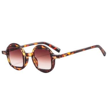 Imagem de JRLLFD Moda redonda mulheres óculos de sol retro punk claro gradiente lentes tons uv400 homens rebites dupla cor (lente leopardo gradiente)