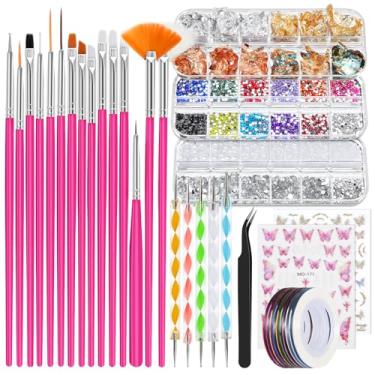 Imagem de editTime Kit Profissional Para Nail Art 36 Em 1, Pincéis E Canetas Pontilhadoras Com Strass, Pérolas, Flocos De Folha Metálica, Fita Listrada, Adesivos Borboleta, Ferramentas Design Manicure Faça Vo