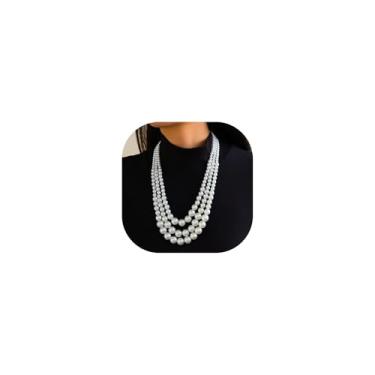 Imagem de Colares de pérolas longas para mulheres, colar em camadas de pérolas brancas falsas, vários tamanhos, colar de pérolas longas com borla empilhada, bijuteria de fantasia, adjustable, Metal, Sem Pedra