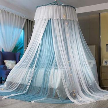 Imagem de Varwaneo — Dossel para cama de princesa para meninas, cortina para cama - Cortina de cama de malha transparente com camada dupla - Mosquiteiro de princesa para cama Twin Queen King (azul/branco)