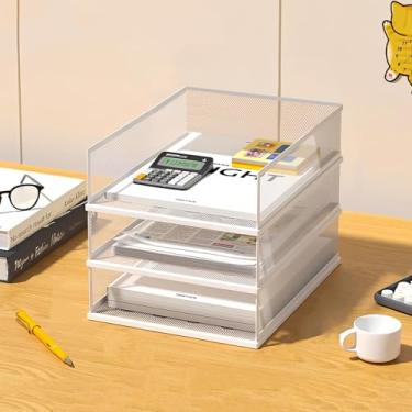 Imagem de Organizador de arquivos de mesa de malha A3, bandeja de papel empilhável, classificador de documentos de mesa, armazenamento de arquivos, organizador de bandeja de papel de 3/4/5 camadas, acessórios