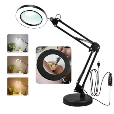 Imagem de Zhiwei Lupa 10X Com Luz E Suporte, 3 Modos De Cor, 10 Led Reguláveis Continuamente, Lâmpada Mesa Braço Oscilante Ajustável, Adequada Para Reparos, Leitura, Trabalho Curta Distância (Círculo)