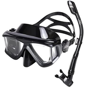 Imagem de EXP VISION Conjunto De Snorkel Pano 4 Para Adultos, Máscara Antiembaçante Profissional, Com Parte Superior Seca, Vidro Temperado Mergulho Autônomo, Livre E Natação (Conjunto Preto)