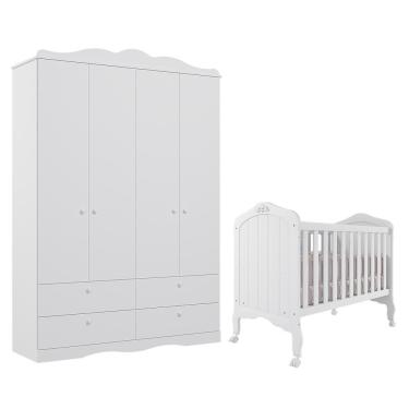 Imagem de Jogo De Quarto Infantil Guarda Roupa Encanto E Berço Harmonia Branco - Permóbili Baby Branco