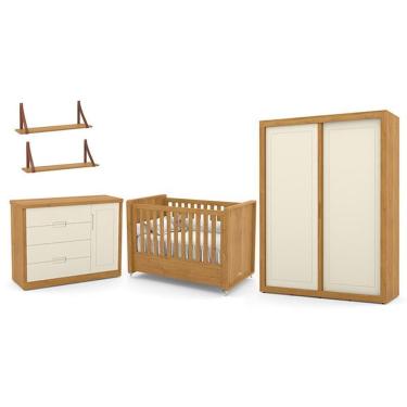 Imagem de Dormitório Tutto New 2 Portas, Cômoda 1 Porta, Berço Freijó-off White E Prateleiras - Matic Móveis Freijó-off White