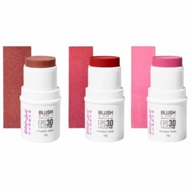 Imagem de Combo com 3 Cores Blush 3 em 1 Pink Cheeks com Proteção Solar FPS 30, 4,5g Cada, Pink Berry, Red Cherry e Bronze Carioca