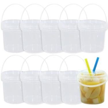 Imagem de Baldes de bebida, 10 peças de baldes de sorvete transparentes de 1000 ml com tampas e alça, recipientes reutilizáveis de armazenamento de alimentos para festas de piquenique na praia, bebidas