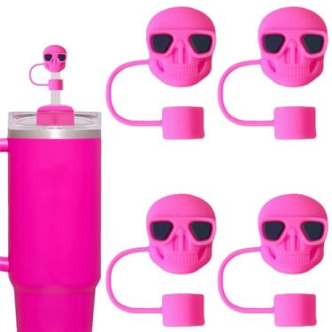 Imagem de AIOMISKO Capas de palha, topos de silicone macio, serve para canudos de 10 mm, compatível com Stanley Cup 30 e 1,134 g, acessórios reutilizáveis à prova de poeira, coroa de arco de flor, caveira