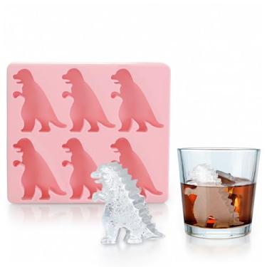 Imagem de JANLOVE Molde de gelo monstro, bandeja de cubo de gelo de dinossauro, máquina de molde grande de silicone congelado com sabor caseiro, 6 uísques gigantes