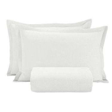 Imagem de Colcha Casal Piquet Dohler 03 Peças Lisa Algodão 2,20x2,50m, Branco Pi