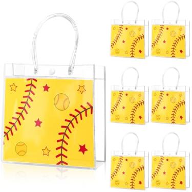 Imagem de Lemicin 20 peças de saco de presente de PVC amarelo softbol com alças, 20 x 20 x 7,6 cm a granel esporte guloseimas doces sacolas de softbol para presente de softball, sacolas de presente para meninos